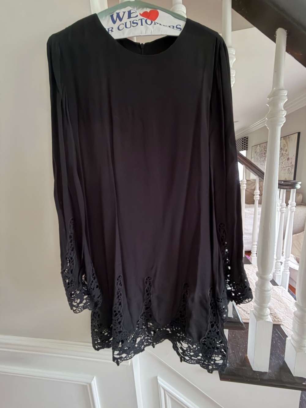 Olivaceous Black Women's Boho dress with embroidered trim